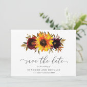 Sonnenblumen Rose Rustikaler Fall Blumen Elegante Save The Date (Stehend Vorderseite)