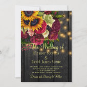 Sonnenblumen Rose rustikales Land Scheunenholz Hoc Einladung (Vorderseite)