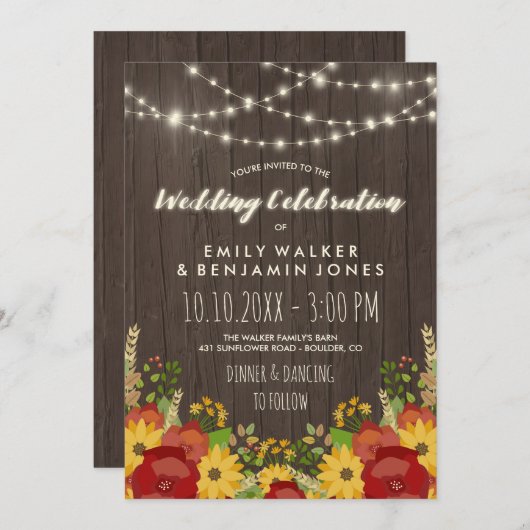 Sonnenblumen Rose Streichelleuchten Rustikale Hoch Einladung (Vorne/Hinten)