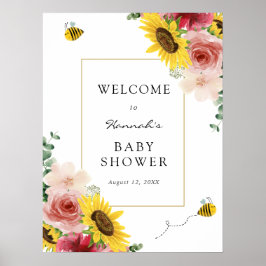Sonnenblumen, Rose und Bienen Babydusche Empfang Poster