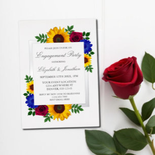 Sonnenblumen-Rosen-Blumen-Engagement-Party Folieneinladung