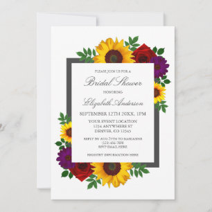 Sonnenblumen-Rosen-Herbst-Blumen-Brautparty Einladung
