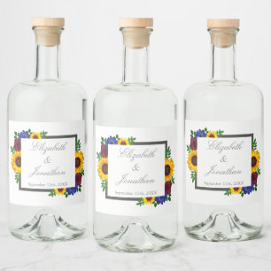 Sonnenblumen-Rosen-Hochzeit Alkoholflaschenetikett