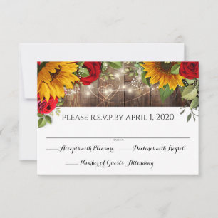 Sonnenblumen & Rosen Rustikale Holzlichter RSVP-Ka RSVP Karte