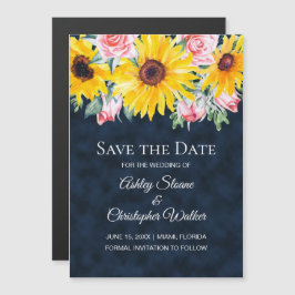 Sonnenblumen Rosenrosen Navy Blue Hochzeit Rett Da Magnetkarte