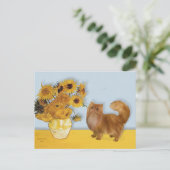 Sonnenblumen - Rote Persische Katze Postkarte (Stehend Vorderseite)