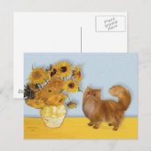 Sonnenblumen - Rote Persische Katze Postkarte (Vorne/Hinten)