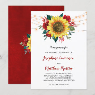 Sonnenblumen Rote Rose Blumenlampen Hochzeit Einladung