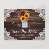 Sonnenblumen Rote Rose Mason Jar Wedding Save the  Ankündigungspostkarte (Vorderseite)