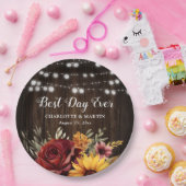 Sonnenblumen Rote Rose Rustikale Landwaldhochzeit Pappteller (Party)