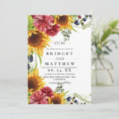 Sonnenblumen Rote Rose Wasserfarben Hochzeit Einla Einladung (Stehend Vorderseite)