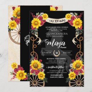 Sonnenblumen Rote Rosen Black Charro Quinceanera Einladung