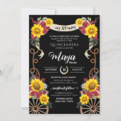 Sonnenblumen Rote Rosen Black Charro Quinceanera I Einladung (Vorderseite)