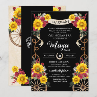 Sonnenblumen Rote Rosen Black Charro Quinceanera I Einladung