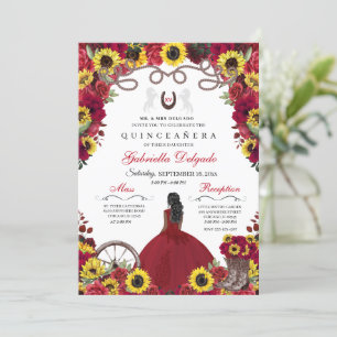 Sonnenblumen Rote Rosen Cowgirl Western Quinceaner Einladung