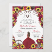 Sonnenblumen Rote Rosen Cowgirl Western Quinceaner Einladung (Vorderseite)