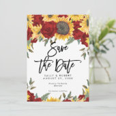 Sonnenblumen rote Rosen Hochzeit speichern Sie die Dankeskarte (Stehend Vorderseite)