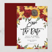 Sonnenblumen rote Rosen Hochzeit speichern Sie die Dankeskarte (Vorne/Hinten)