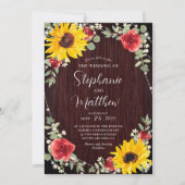 Sonnenblumen Rote Rosen Lights Wood Wedding Einladung (Vorderseite)
