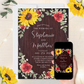 Sonnenblumen Rote Rosen Lights Wood Wedding Einladung