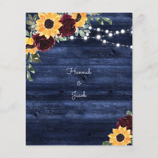 Sonnenblumen Rote Rosen Navy Budget Einladung Hoch (Rückseite)