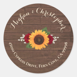 Sonnenblumen Rote Rosen Rücksendeadresse Umschlag Runder Aufkleber
