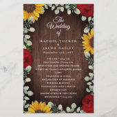 Sonnenblumen Rote Rosen Rustic Wood Wedding Progra (Vorderseite)