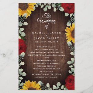 Sonnenblumen Rote Rosen Rustic Wood Wedding Progra
