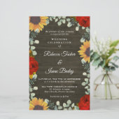 Sonnenblumen Rote Rosen Rustikales Graues Hochzeit (Stehend Vorderseite)