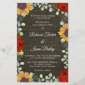 Sonnenblumen Rote Rosen Rustikales Graues Hochzeit (Vorderseite)