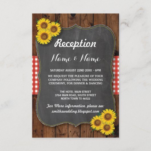 Sonnenblumen Rote rustikale Hochzeitskarten Begleitkarte (Vorderseite)