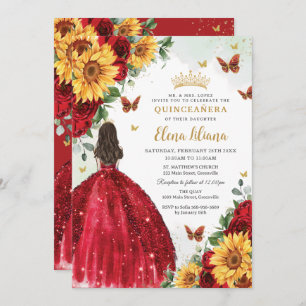 Sonnenblumen Rotes Blumenkleid Quinceañera Süß 16 Einladung