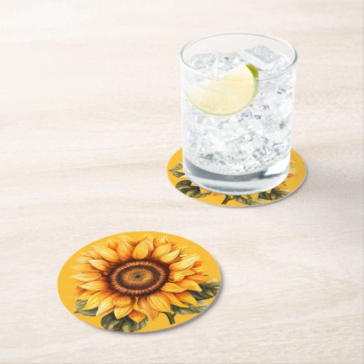 Sonnenblumen Runder Pappuntersetzer (Vor Ort)