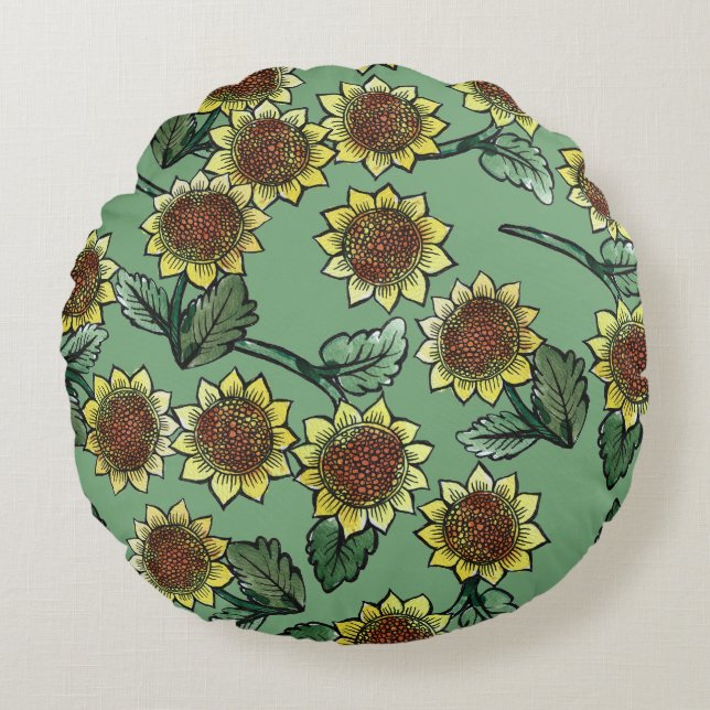 Sonnenblumen Rundes Kissen (Vorderseite)
