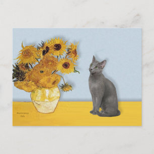 Sonnenblumen - Russische Blaue Katze Postkarte