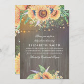 Sonnenblumen Rustic String Lights Wood Baby Dusche Einladung (Vorne/Hinten)