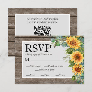 Sonnenblumen Rustic Wood Wedding Website QR Code R RSVP Karte