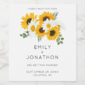 Sonnenblumen Rustikal Gelbe Florals Save the Date Weinetikett (Einzelnes Label)