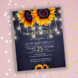 Sonnenblumen rustikal schicke 16 . Geburtstag Einl<br><div class="desc">Floral elegante 16 . Geburtstag 16. Geburtstagsparty Einladung preiswert Einladungen auf dunkelmarineblau-blaue Tafel mit Sträuchern aus gelbem goldenen Sonnenblumen und Streichern aus bunten Lichtern.       Die Einladung eignet sich für Sommerherbst Herbst-Garten-Garten Sonnenblumen chic Geburtstagspartys.</div>