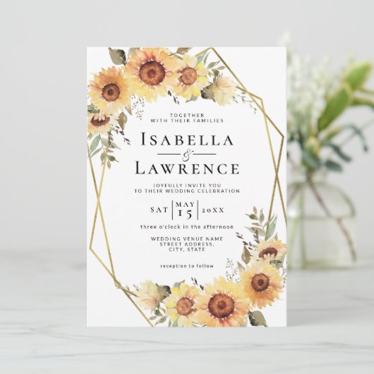 Sonnenblumen Rustikale Boho Blumenzwiebeln Einladung (Stehend Vorderseite)