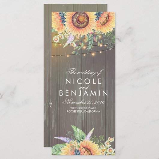 Sonnenblumen Rustikale Brauerei Hochzeiten Program Programm (Vorne/Hinten)
