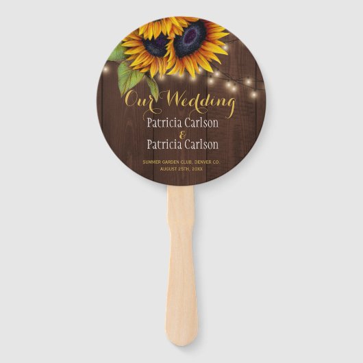 Sonnenblumen rustikale Braunholz Gastgeschenk Hoch Fächer (Vorderseite)