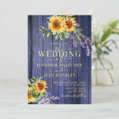 Sonnenblumen Rustikale Hochzeit Einladung (Stehend Vorderseite)