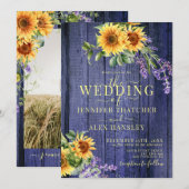 Sonnenblumen Rustikale Hochzeit Einladung (Vorne/Hinten)