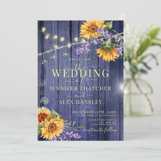 Sonnenblumen Rustikale Hochzeit Einladung (Stehend Vorderseite)