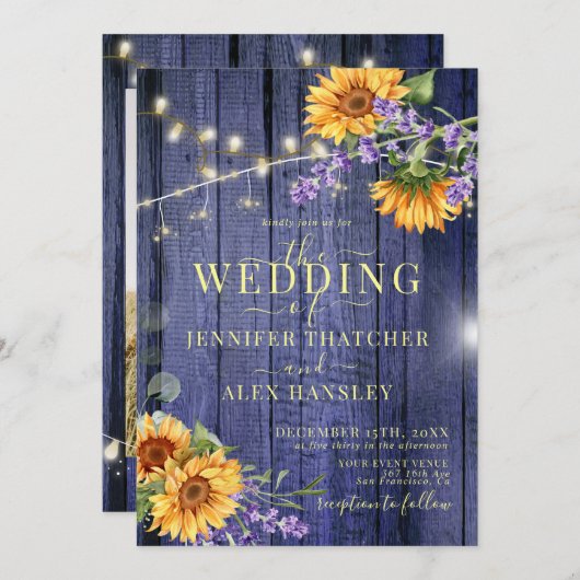 Sonnenblumen Rustikale Hochzeit Einladung (Vorne/Hinten)