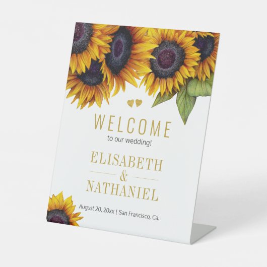Sonnenblumen rustikale Hochzeit Gold Drehbuch Begr Sockelschild (Vorderseite)