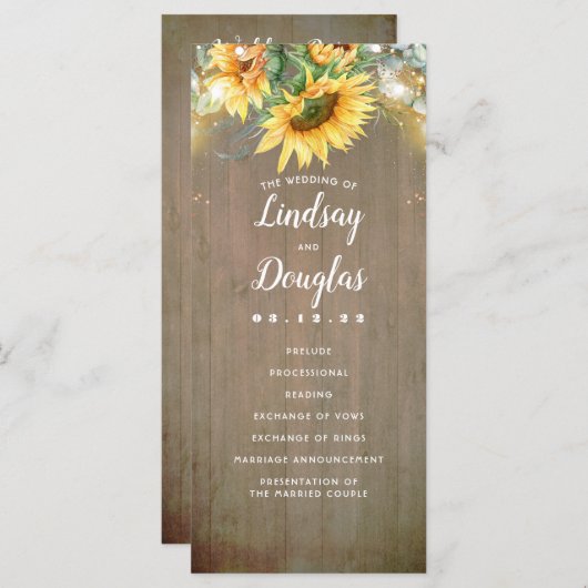 Sonnenblumen Rustikale Hochzeit im Herbst Programm (Vorne/Hinten)