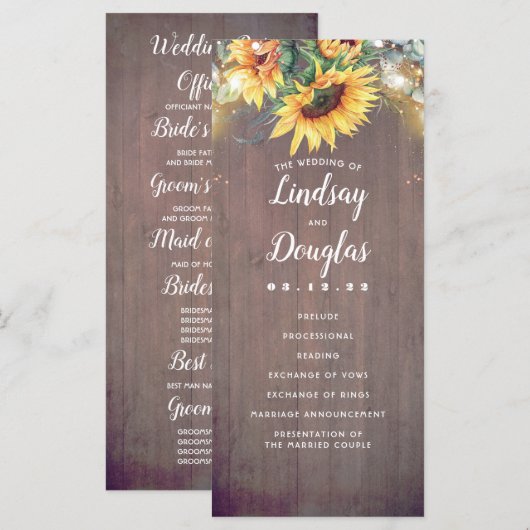 Sonnenblumen Rustikale Hochzeit im Herbst Programm (Vorne/Hinten)