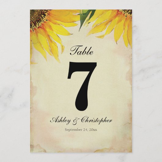 Sonnenblumen-Rustikale-Hochzeitsempfangs-Tisch-Num Einladung (Rückseite)